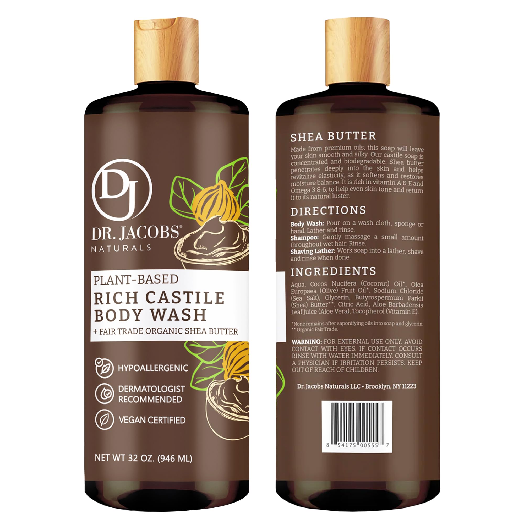 Dr. Jacobs Naturals 32 oz bottle highlights a made-in-USA, long-lasting body wash option.
