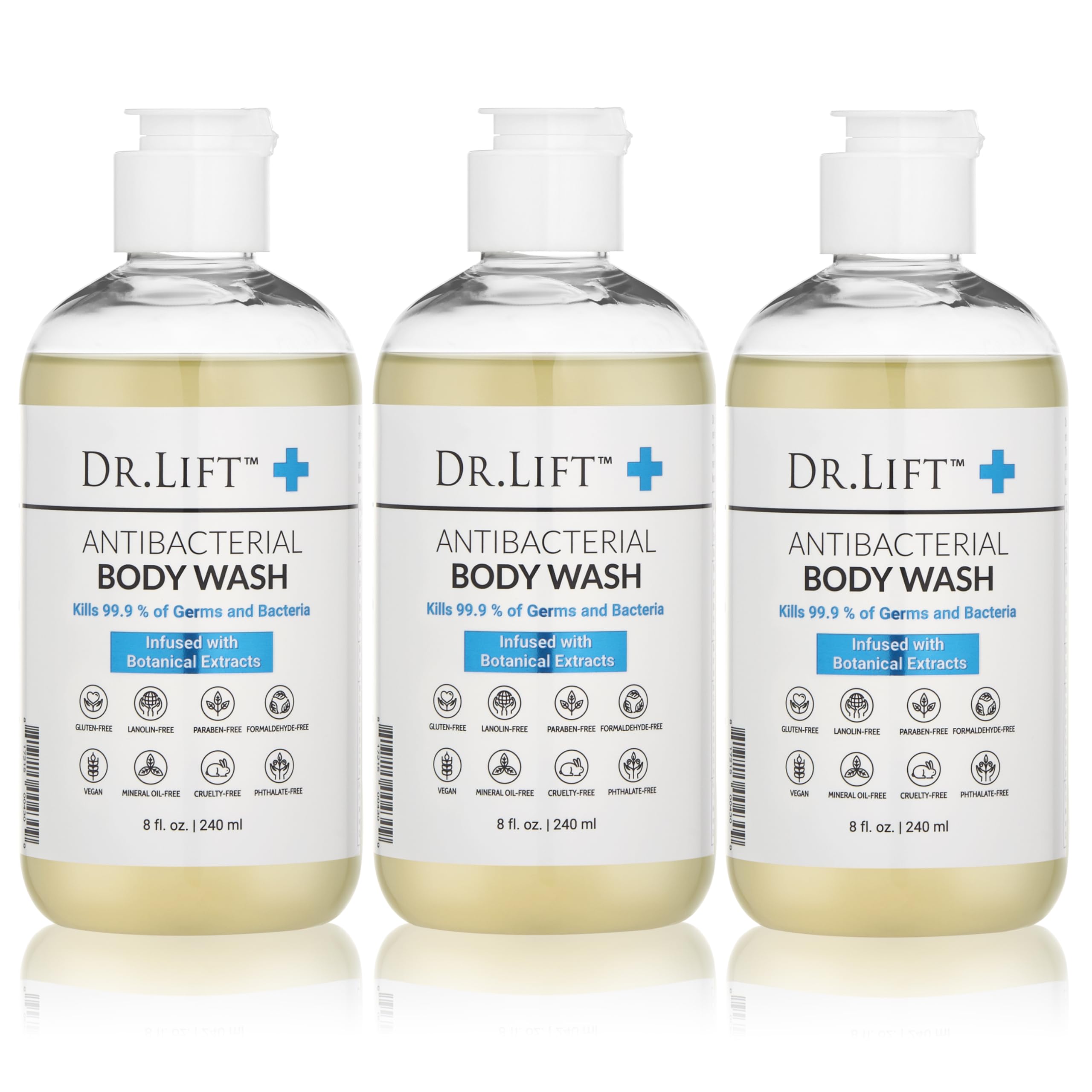 DR. LIFT antibacterial body wash bottle—3-pack for convenient hydration.