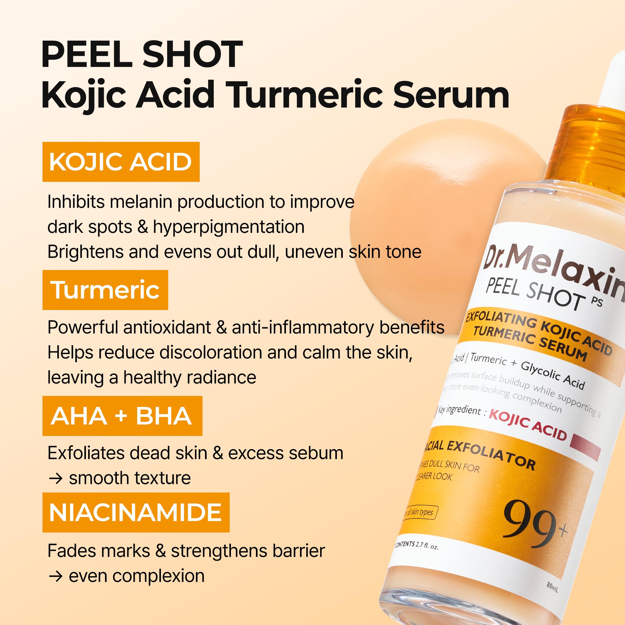 Dr.Melaxin Peel Shot texture on skin suggests exfoliation for smoother skin