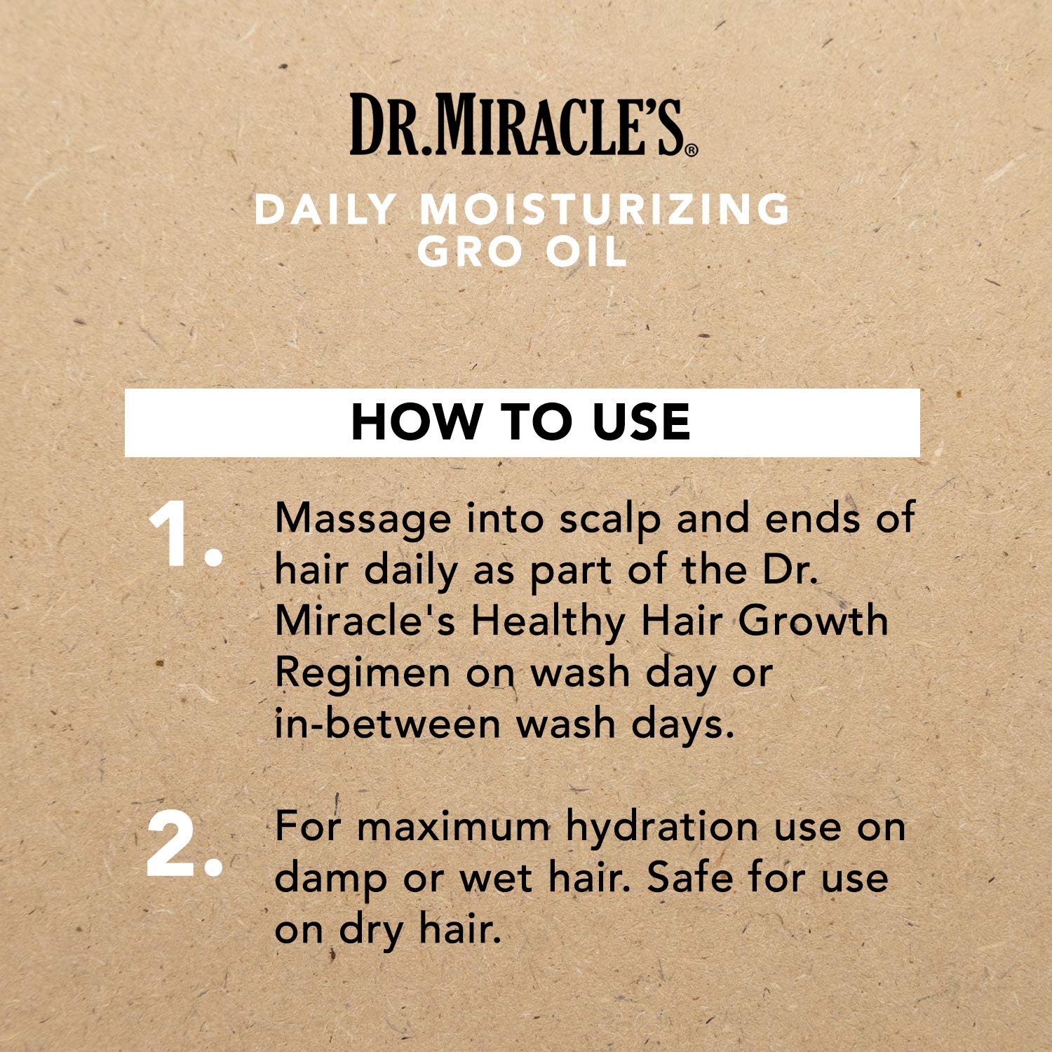 Dr. Miracle's Gro Oil pump-dispense shows easy daily application for roots and scalp.
