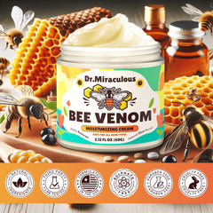 Dr. Miraculous Bee Venom Skin Cream jar close-up emphasizing peptides for firming