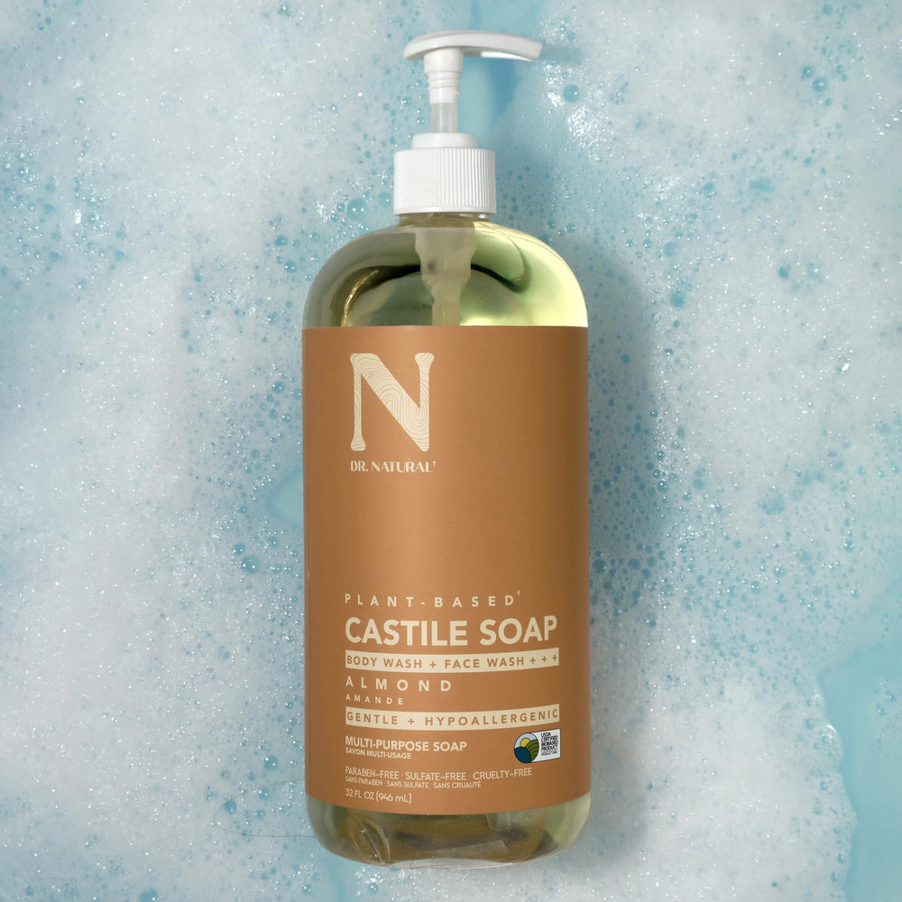 Dr. Natural Castile Almond facial cleansing use in daily routine for a mild clean.