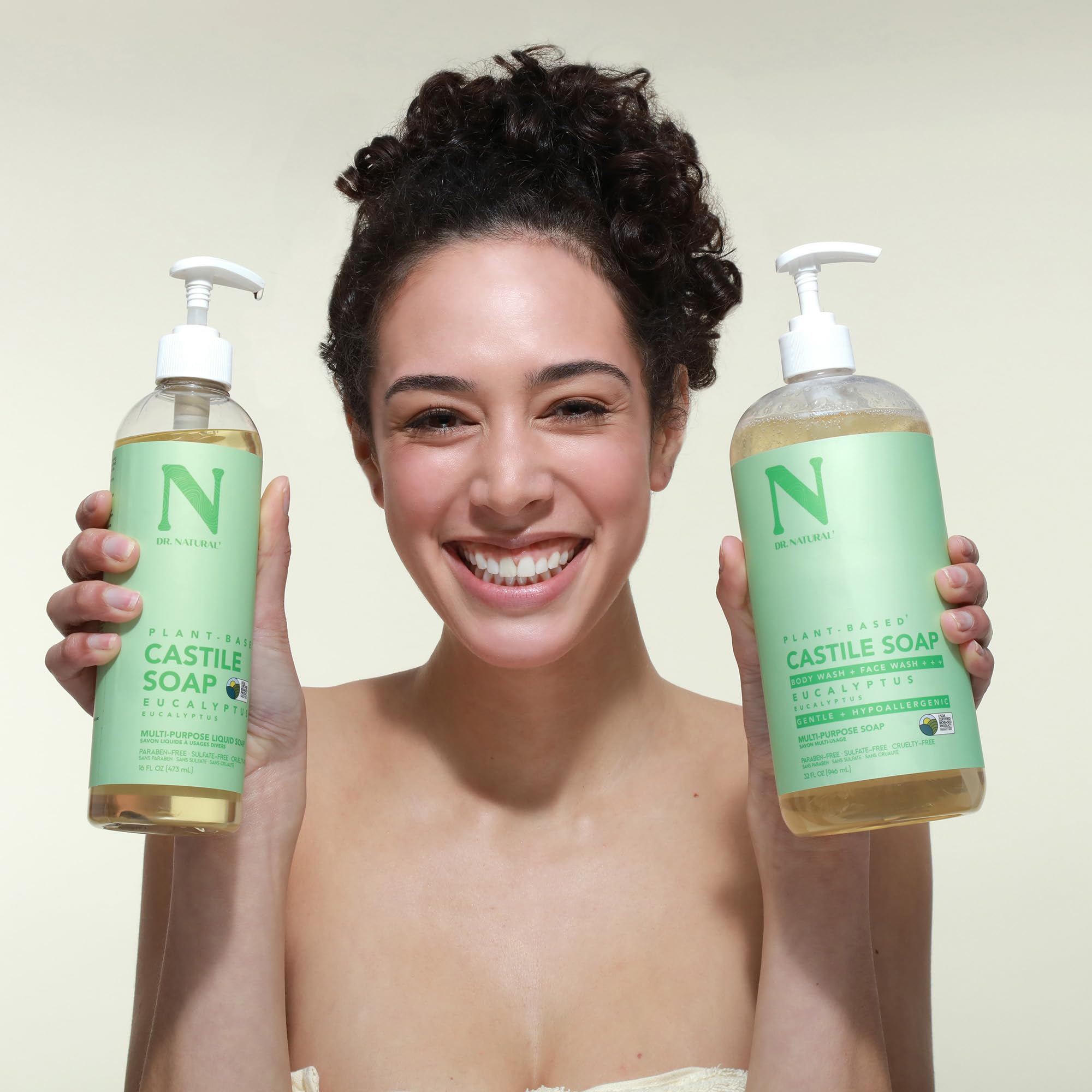 Dr. Natural Castile baby-friendly wash demonstrating gentle cleansing for baby.
