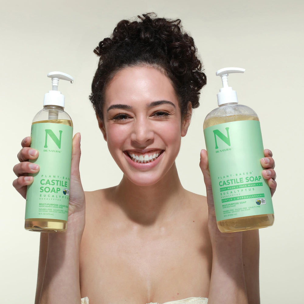 Dr. Natural Castile baby-friendly wash demonstrating gentle cleansing for baby.