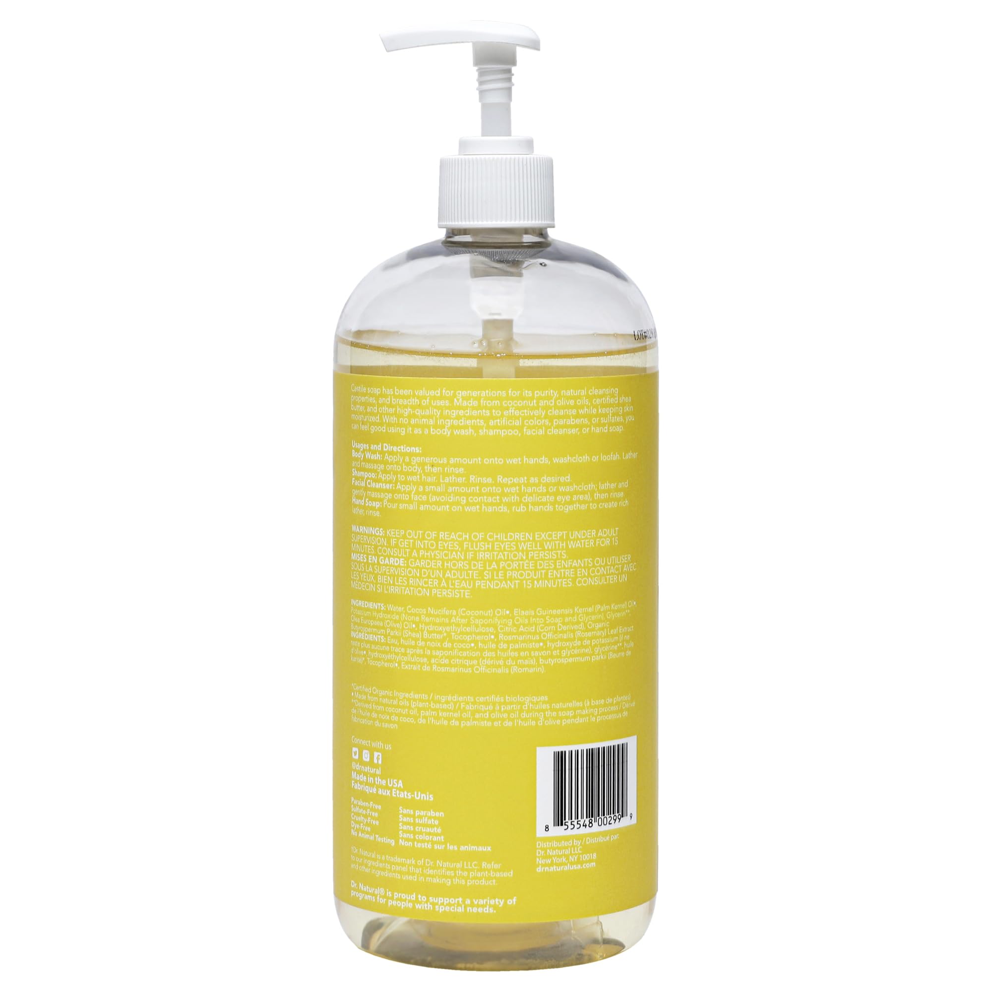 Dr. Natural Castile Liquid Soap family-use bathroom setup underlines all-ages, unscented care.