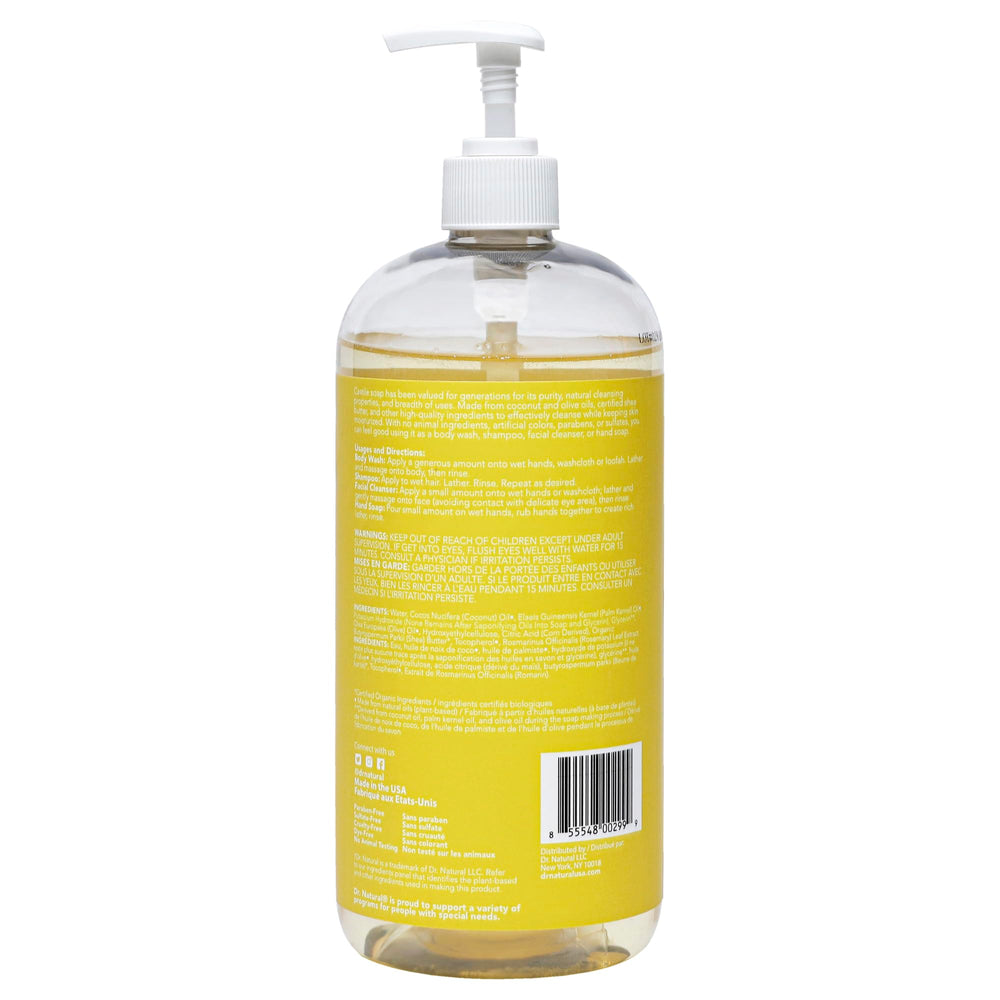 Dr. Natural Castile Liquid Soap family-use bathroom setup underlines all-ages, unscented care.