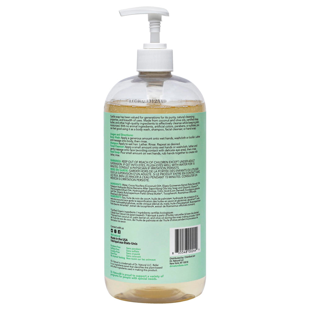 Dr. Natural Castile soap packaging highlighting eco-friendly plant-based formula.