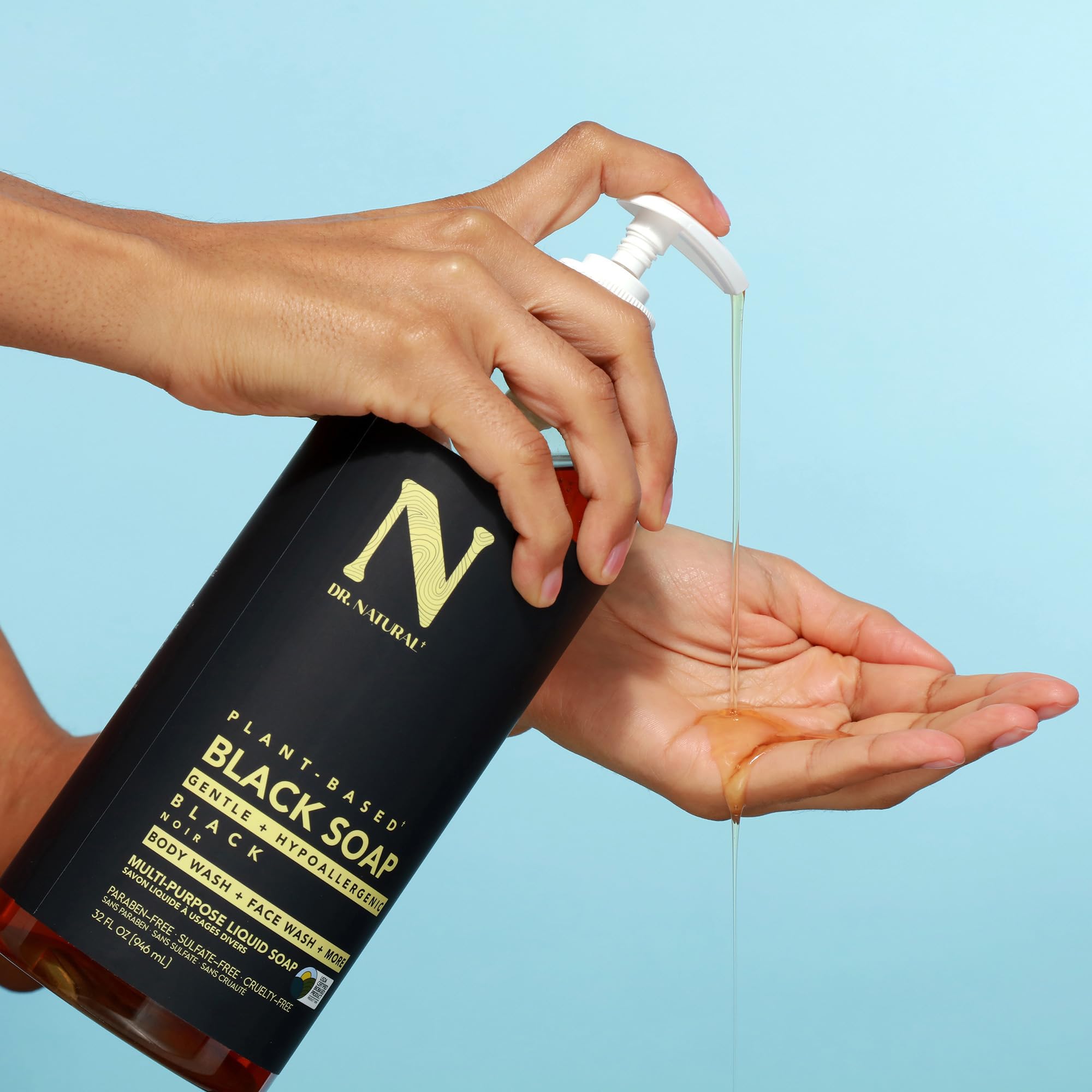 Dr. Natural image highlighting natural ingredients like palm, olive, and coconut oils
