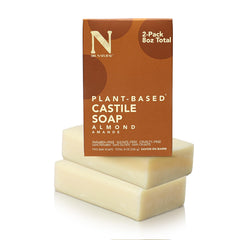 Dr. Natural Pure Castile Almond bar pack on countertop for daily cleansing.
