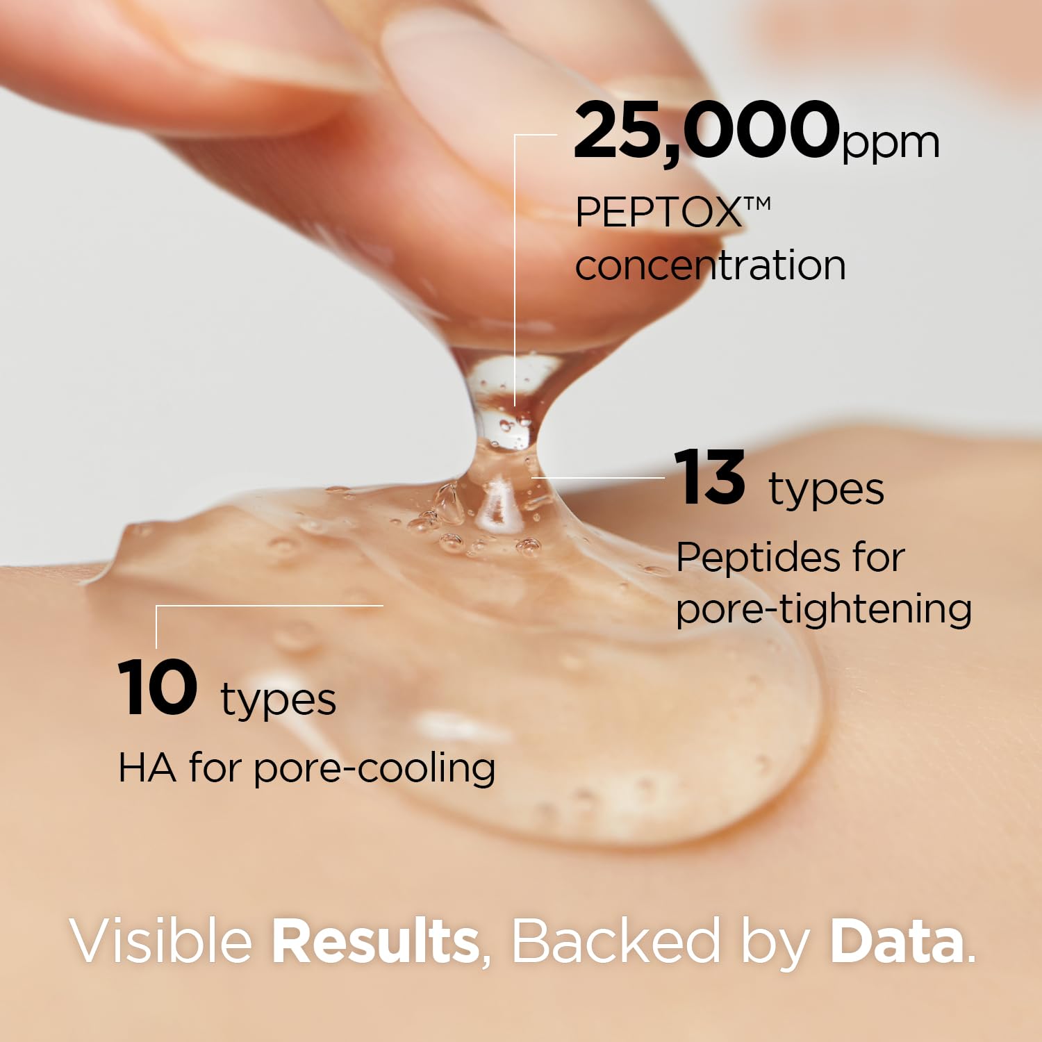 Dr.nineteen V.Peptox Jelly Toner ingredients close-up highlighting peptides and HA