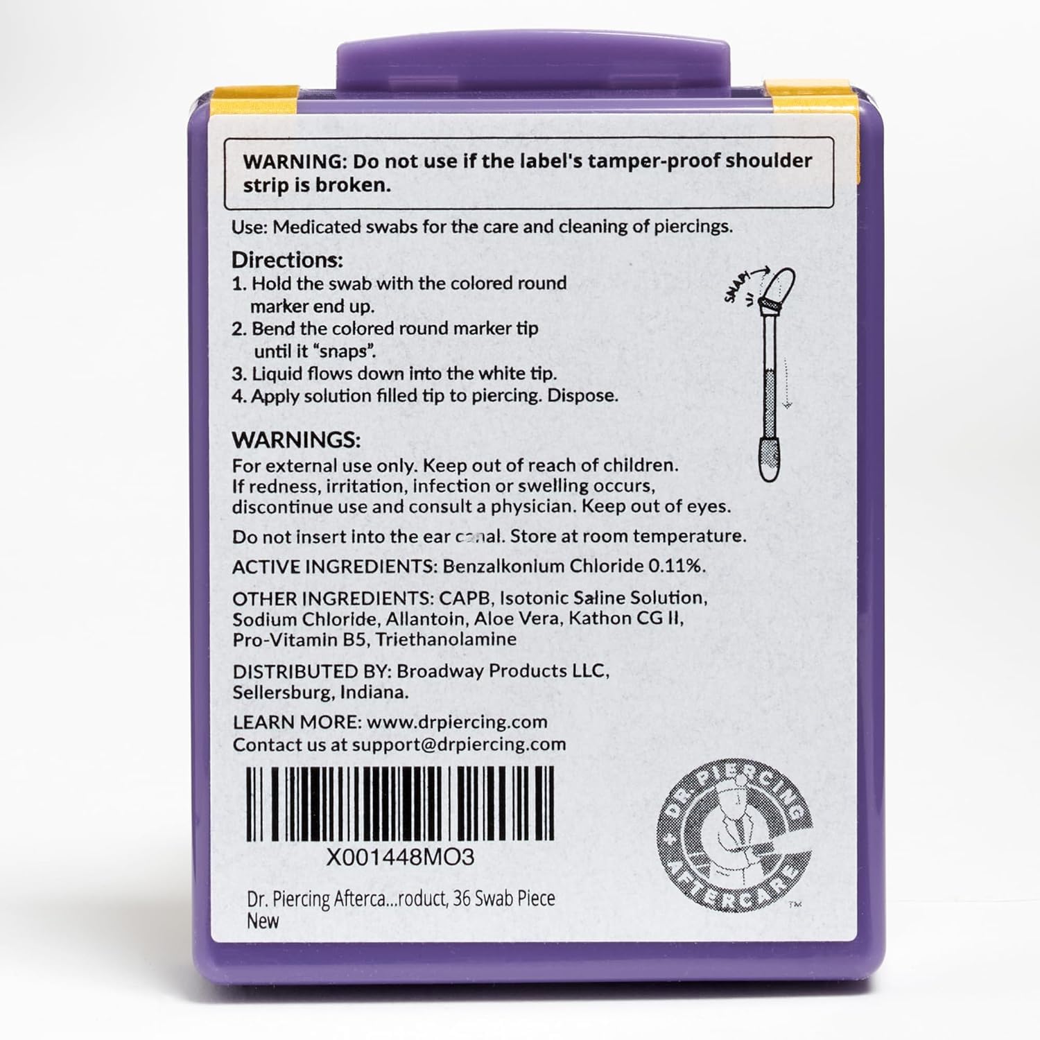 DR. PIERCING AFTERCARE no-rinse swabs simplify daily piercing aftercare routines.