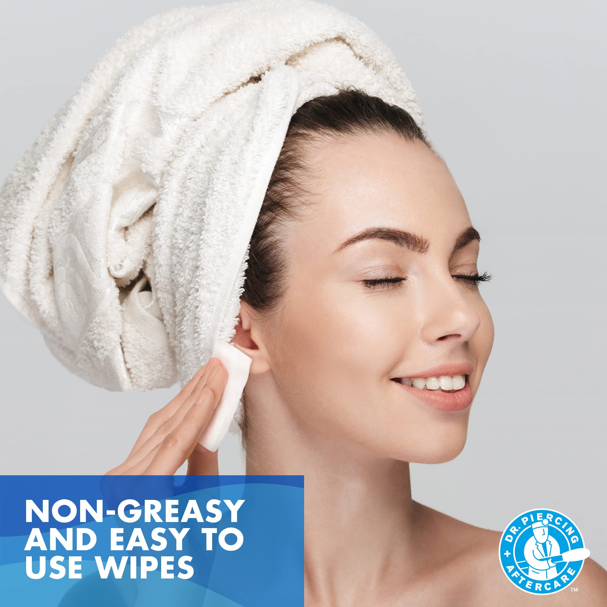 Product context showing potential bump and keloid care with Dr. Piercing Aftercare Wipes.