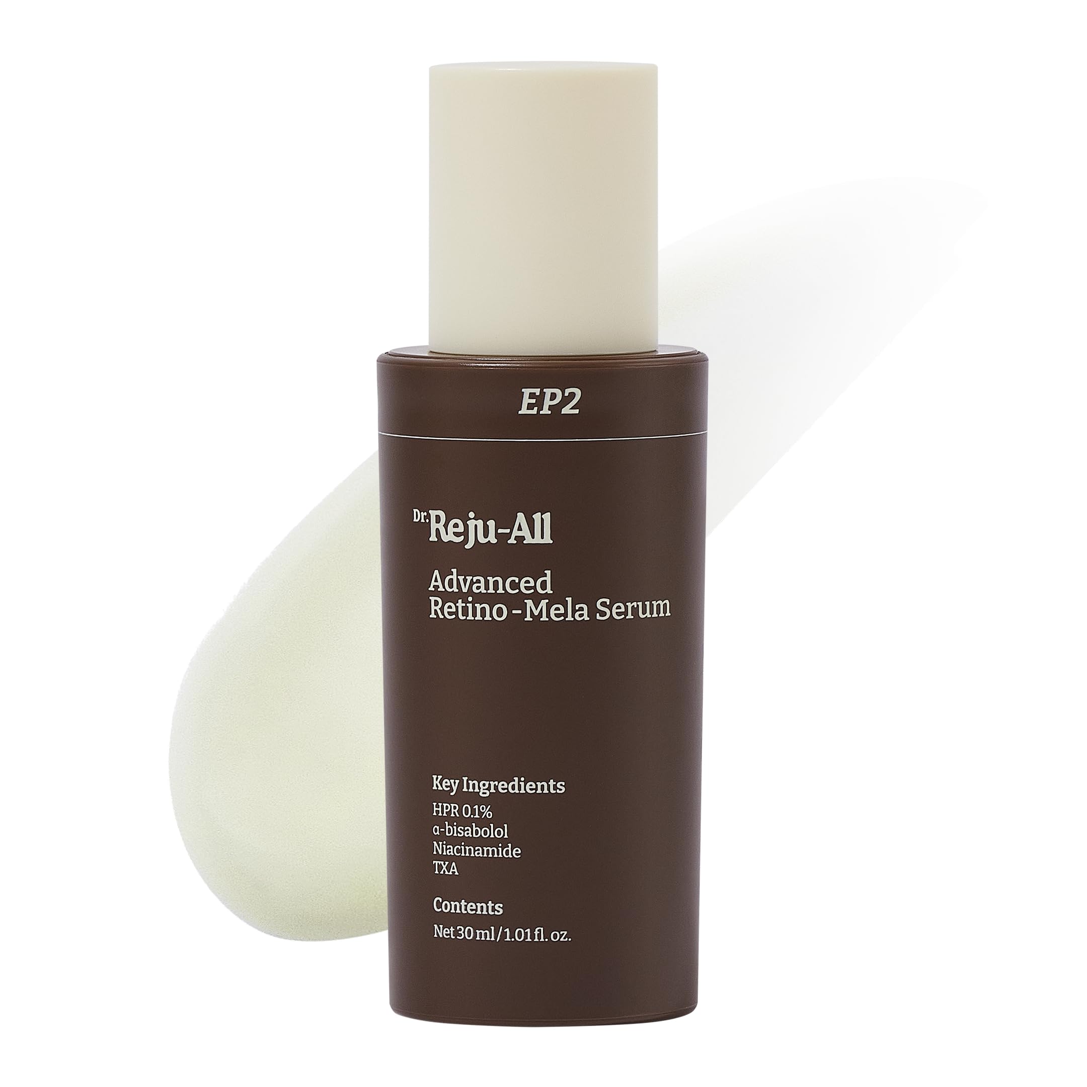Dr.Reju-All Retino-Mela Serum bottle closeup for nightly anti-aging routine
