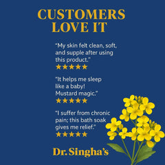 Dr. Singha's Mustard Bath salts in basin evoke full-body relaxation and cleansing ambiance.