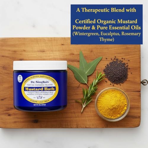 Dr. Singha's Mustard Bath Salts being poured into a tub for detox feel.