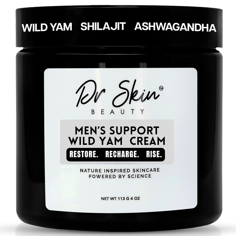 Dr Skin BEAUTY men's wild yam cream bottle promotes energy and hormonal balance.