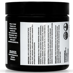 Dr Skin BEAUTY men's wild yam cream label emphasizes herbal power for balance.