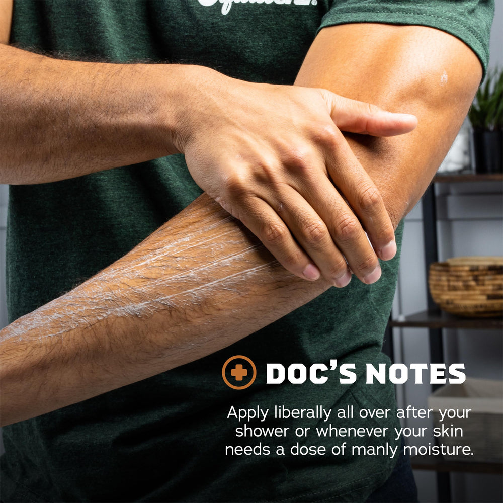 Dr. Squatch after-shower application shows quick absorption and non-greasy finish