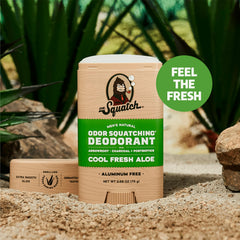 Dr. Squatch arrowroot powder image highlights moisture absorption for dry feel.