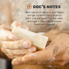 Dr. Squatch Bay Rum lather creating rich foam for a satisfying cleanse.