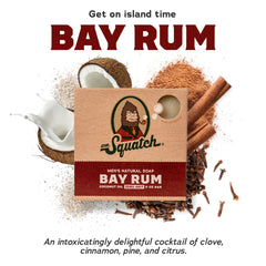 Dr. Squatch Bay Rum bar soap pack side view for versatile shower routine.