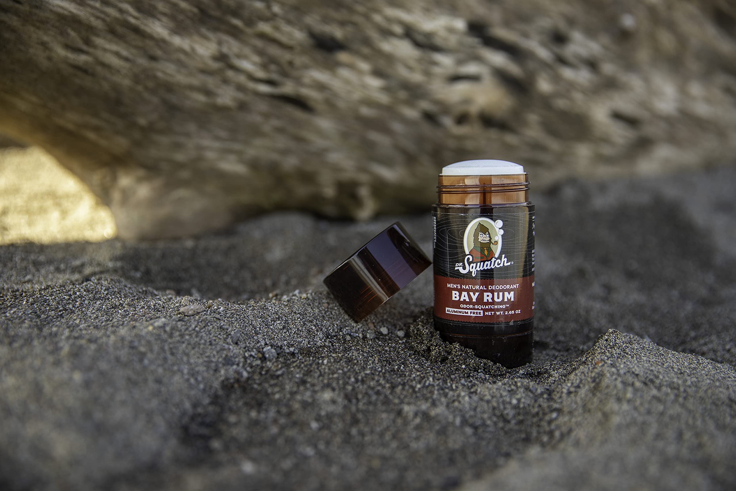 Dr. Squatch Bay Rum lifestyle shot suggests all-day freshness and confidence.