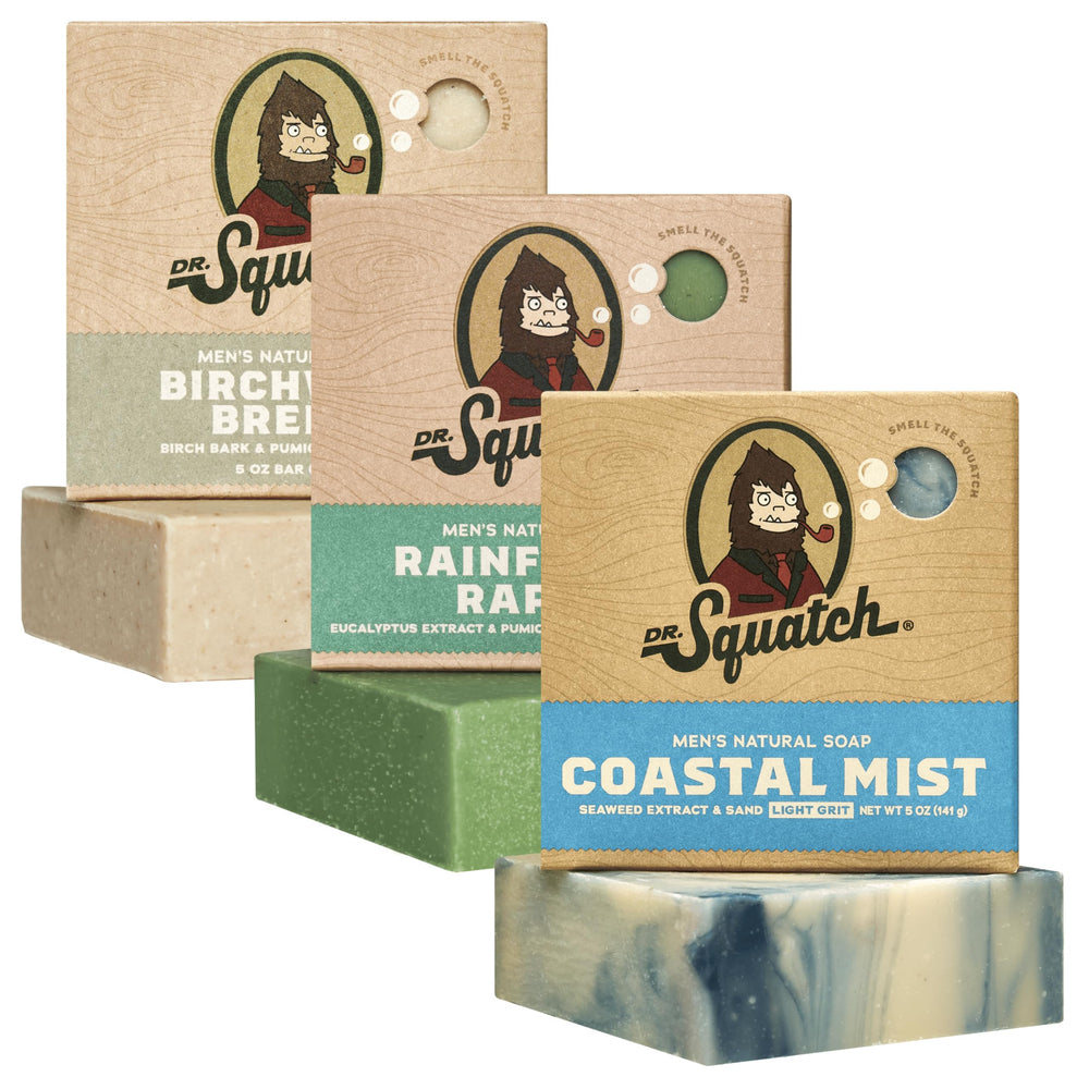 Dr. Squatch Birchwood Breeze soap bar—woodsy scent for a refreshing morning cleanse.