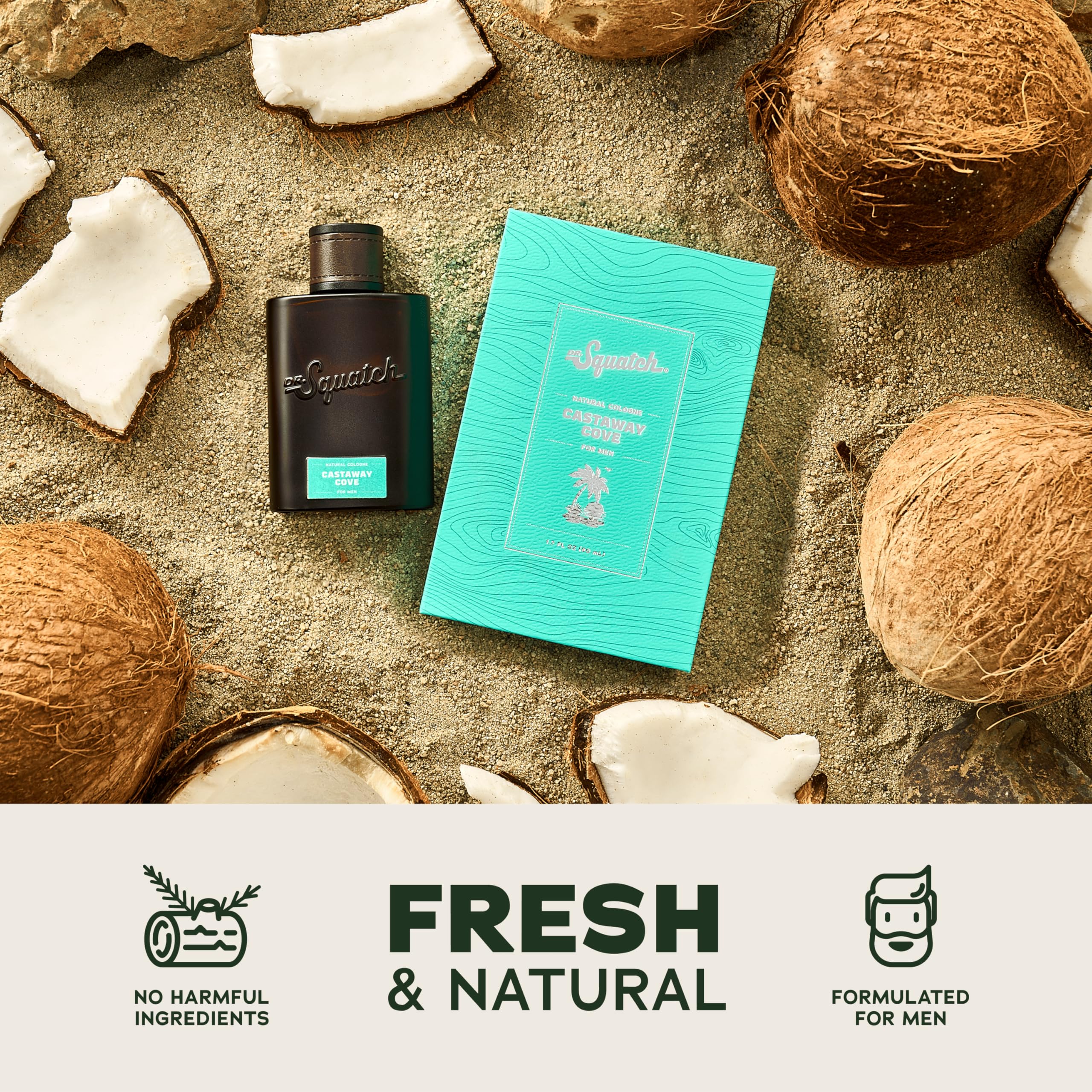 Dr. Squatch Castaway Cove bergamot-lavender-vanilla shot suggests tropical scent for relaxed evenings