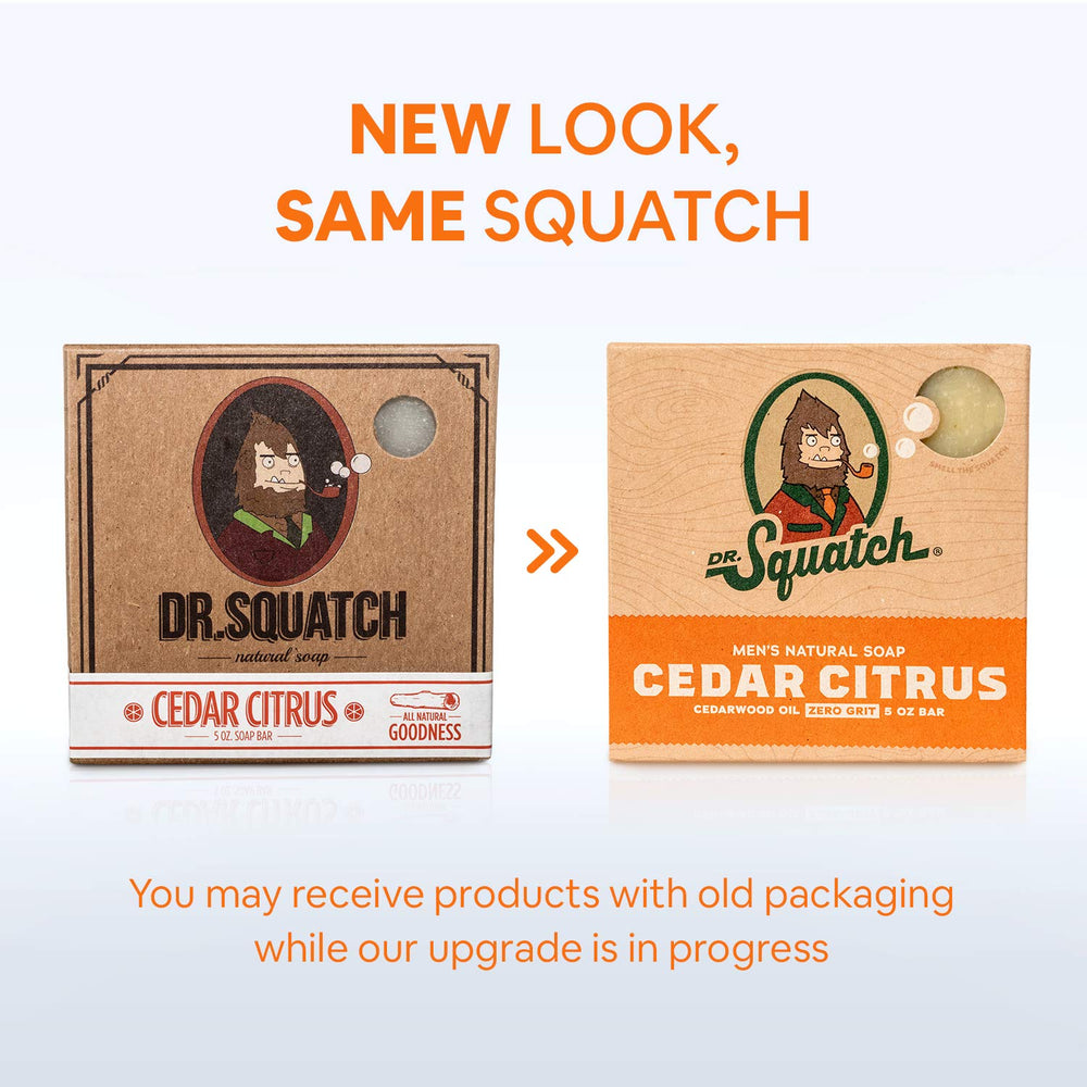 Dr. Squatch Cedar Citrus 3-pack on display for rugged daily showers.