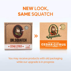 Dr. Squatch Cedar Citrus 3-pack on display for rugged daily showers.