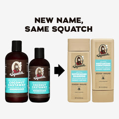 Dr. Squatch Coconut Castaway shampoo pour shows easy, mess-free application.