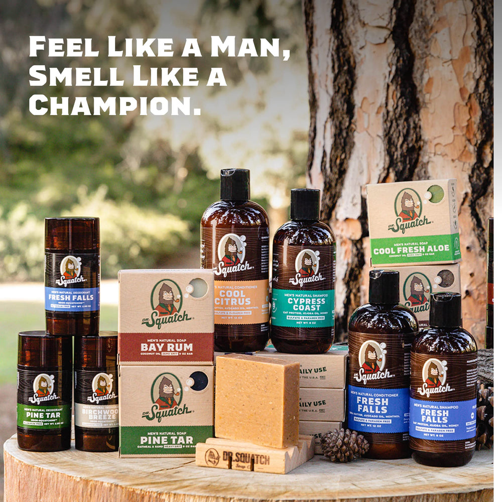 Dr. Squatch cold process bar soap emphasizes traditional method for lasting bar quality.