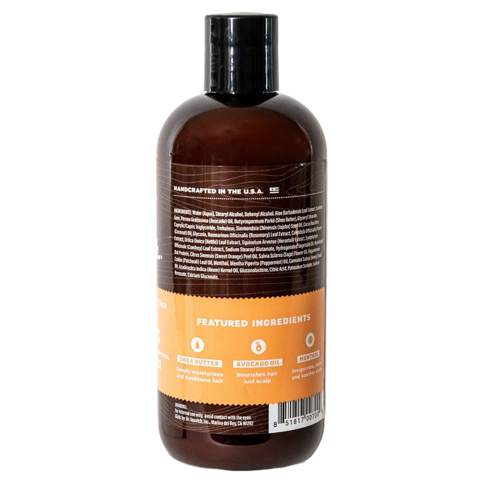 Dr. Squatch Cool Citrus Conditioner calendula close-up emphasizes soothing scalp support.