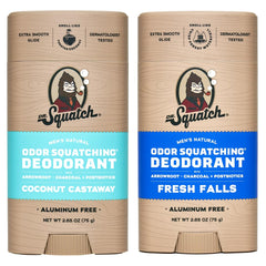 Dr. Squatch Coconut Castaway two-pack on display for natural odor protection