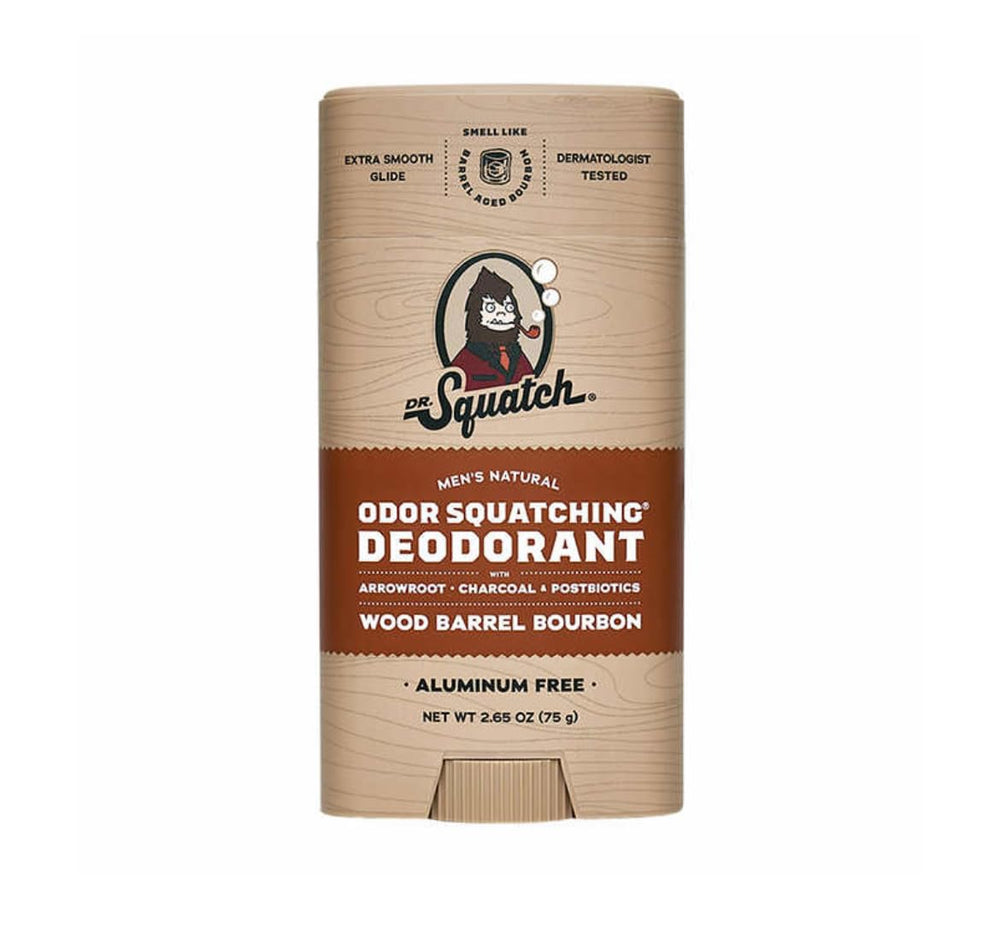 Dr. Squatch deodorant fragrance evokes spice, bourbon, and oak for a refined everyday scent.