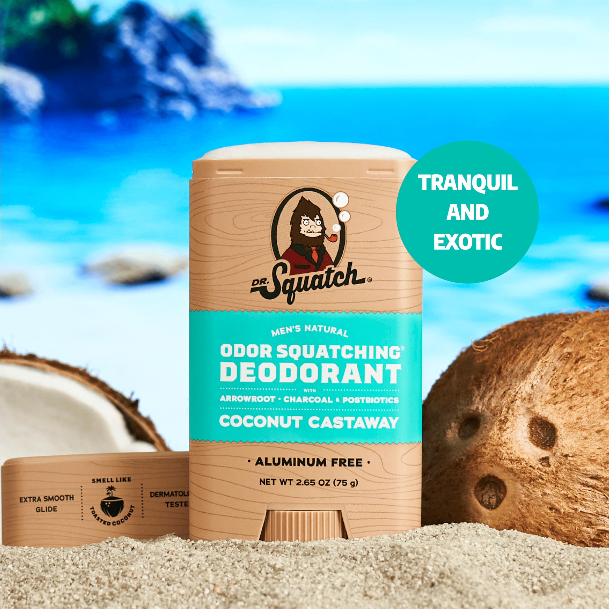 Dr. Squatch deodorant ingredients arrowroot charcoal postbiotics shown