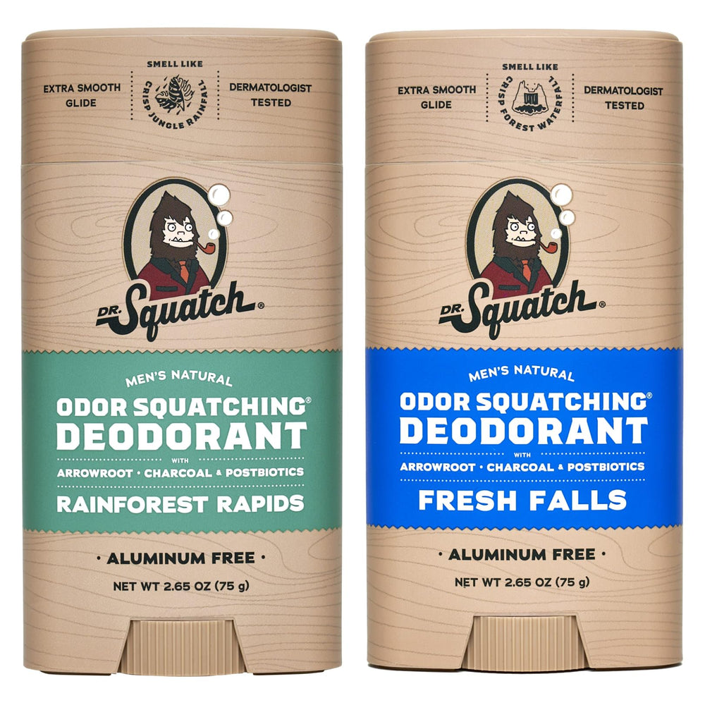 Dr. Squatch Rainforest Rapids deodorant application showing all-day natural freshness