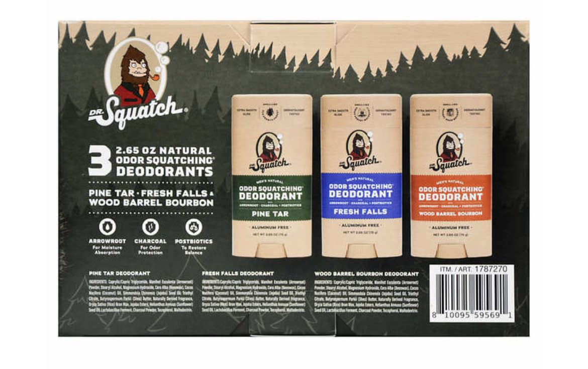 Dr. Squatch deodorant variety pack packaging highlights rugged design for on-the-go confidence.