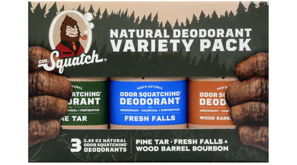 Dr. Squatch deodorant variety pack tubes illustrate smooth glide and all-day freshness.