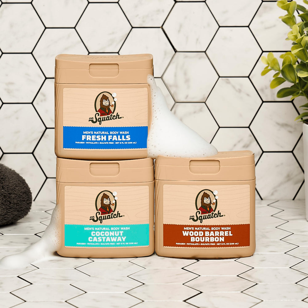 Dr. Squatch dermatologist-tested label signals gentle, non-irritating cleansing for sensitive skin