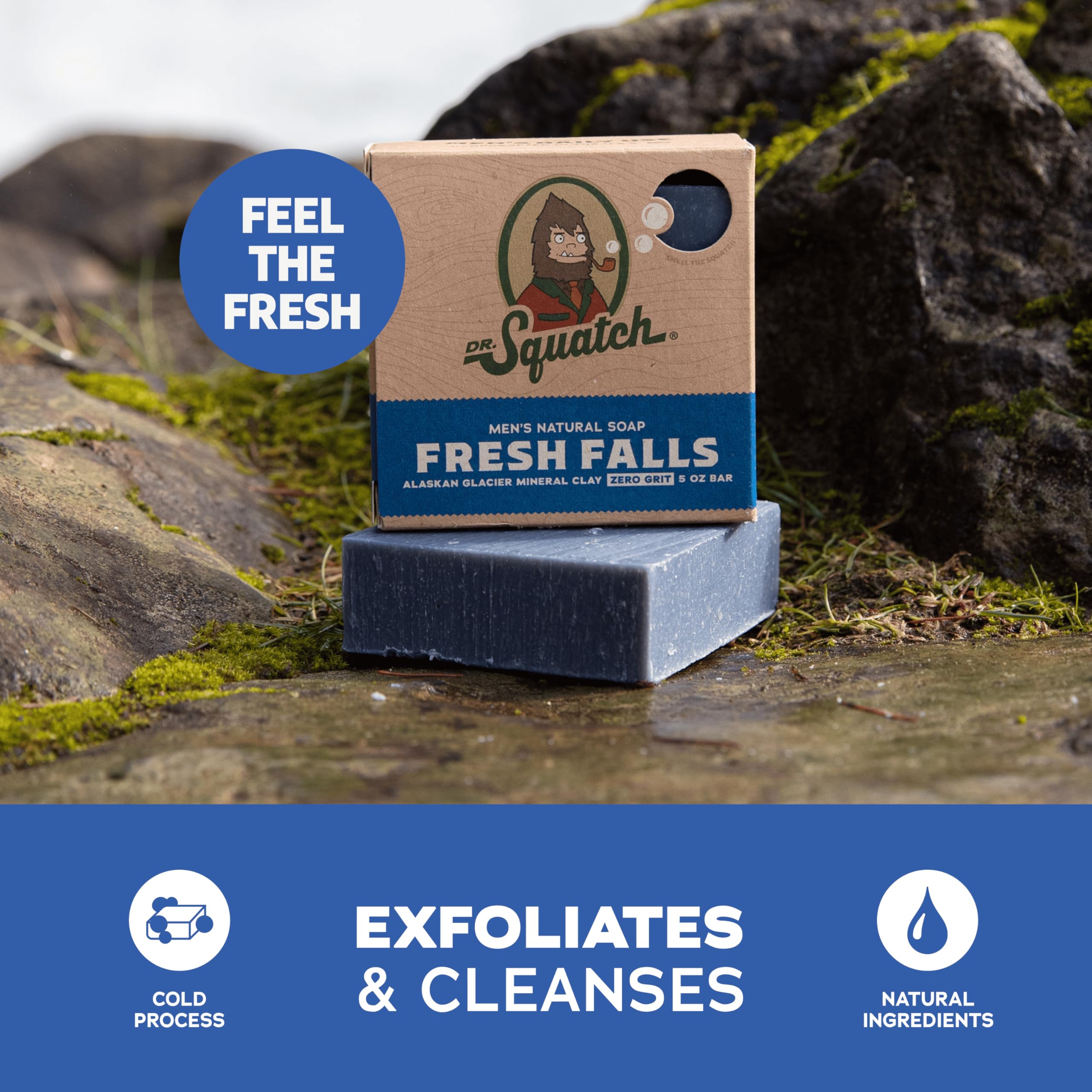 Dr. Squatch Fresh Falls 3-pack display shows value and consistent freshness.