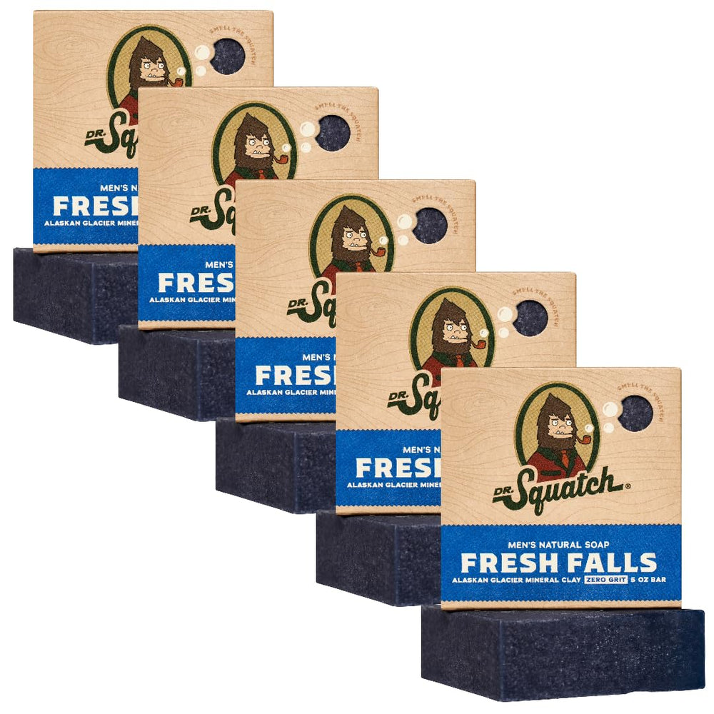 Dr. Squatch Fresh Falls bar soap lather closeup for a refreshing cleanse.