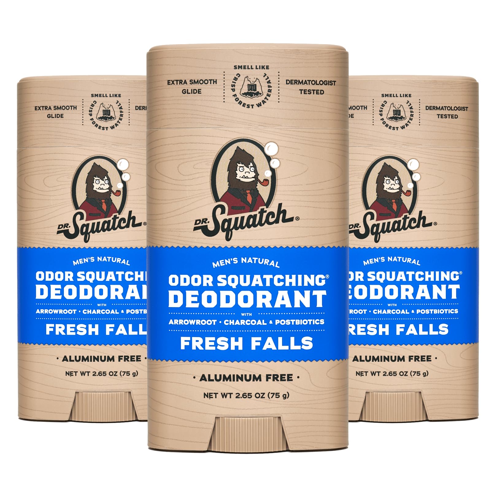 Dr. Squatch Fresh Falls deodorant stick closeup for all-day freshness and natural protection.