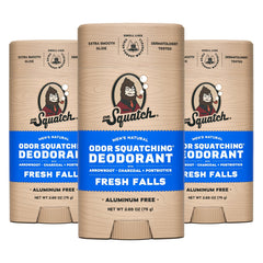Dr. Squatch Fresh Falls deodorant stick closeup for all-day freshness and natural protection.