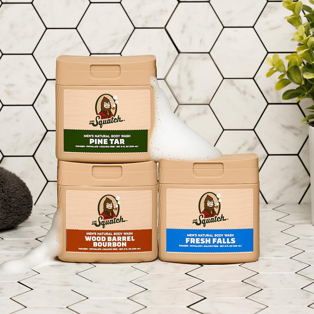 Dr. Squatch Fresh Falls foaming action enhances fresh shower experience