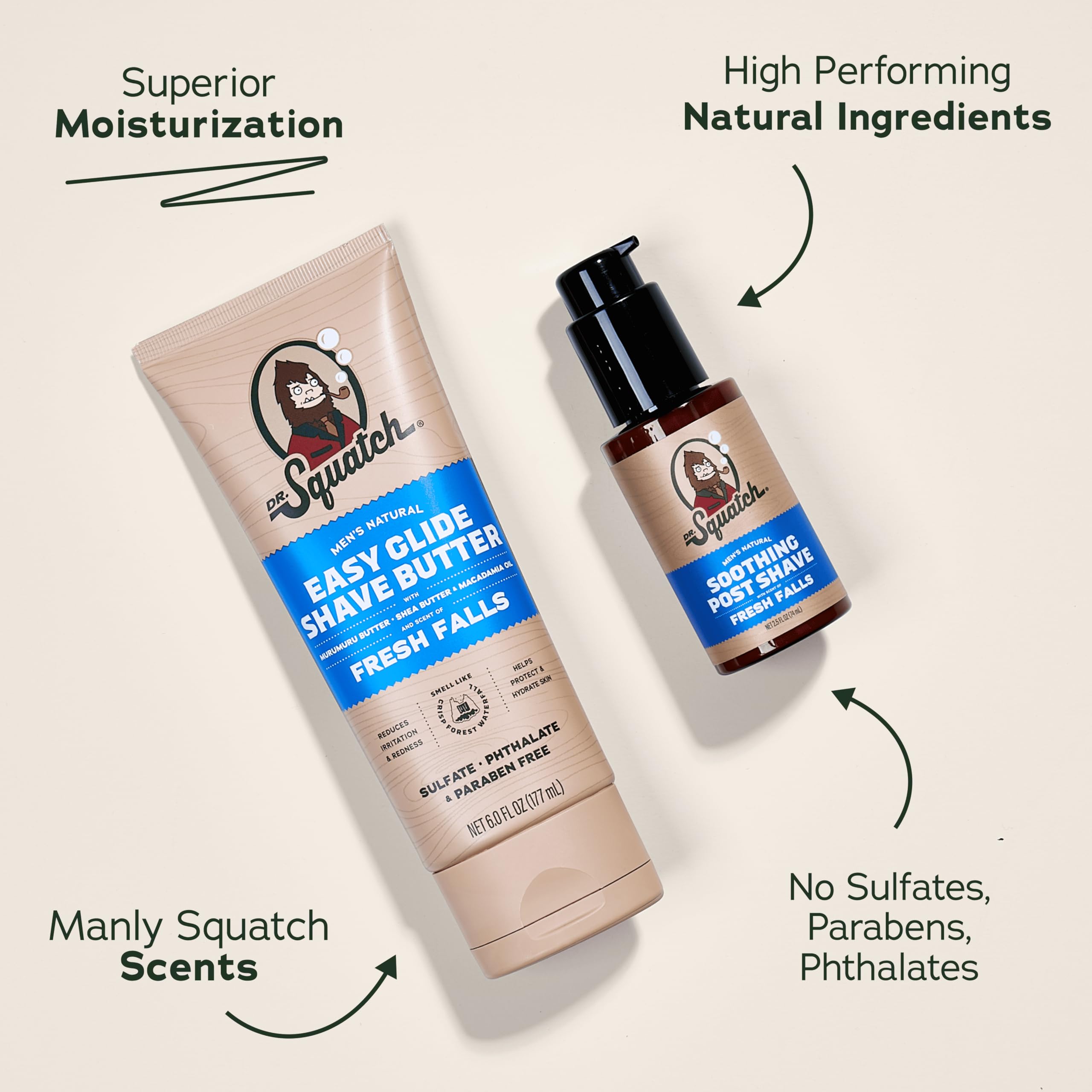 Dr. Squatch Fresh Falls Post-Shave Moisturizer delivers comforting hydration after grooming.