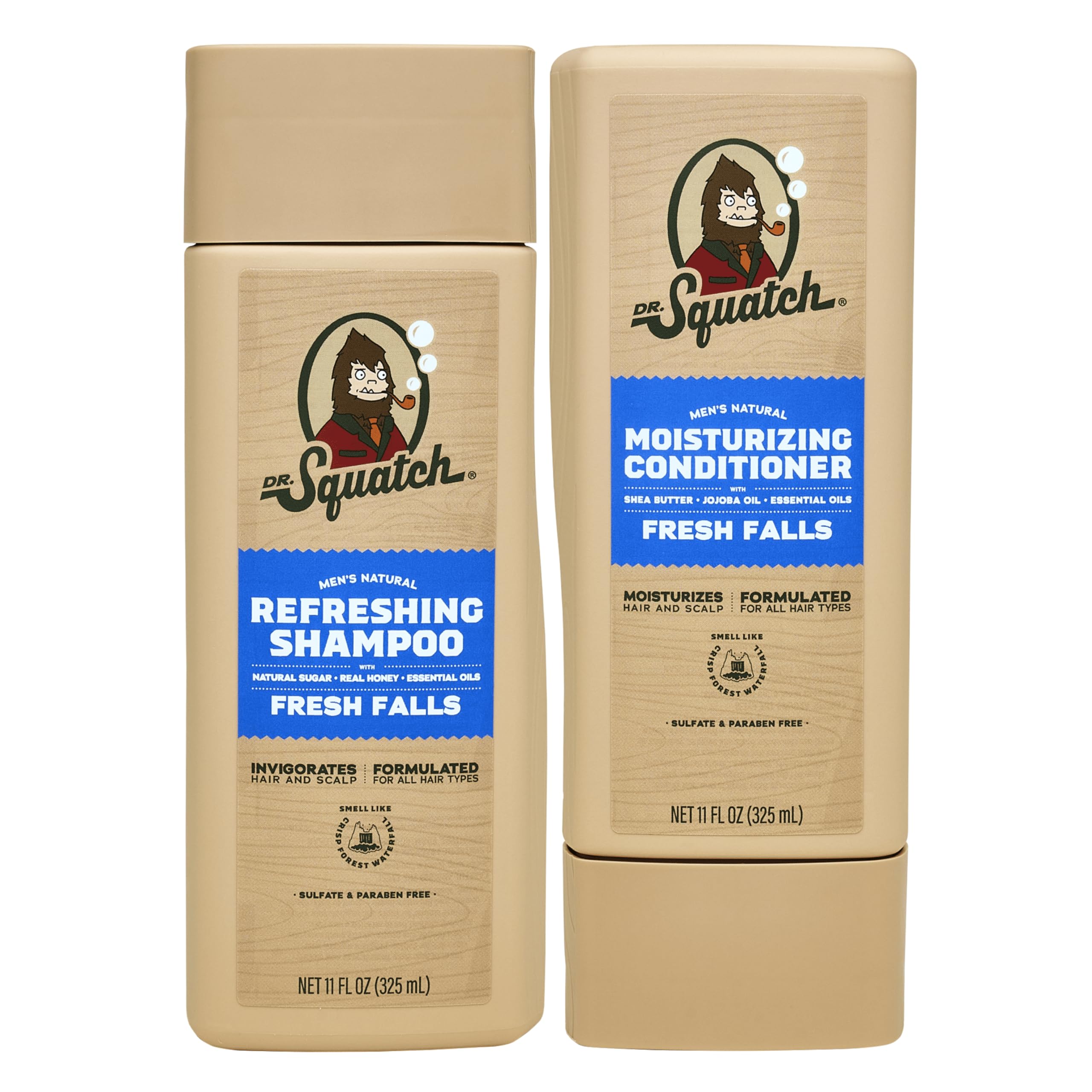 Dr. Squatch Fresh Falls shampoo bottle for a refreshing scalp cleanse.