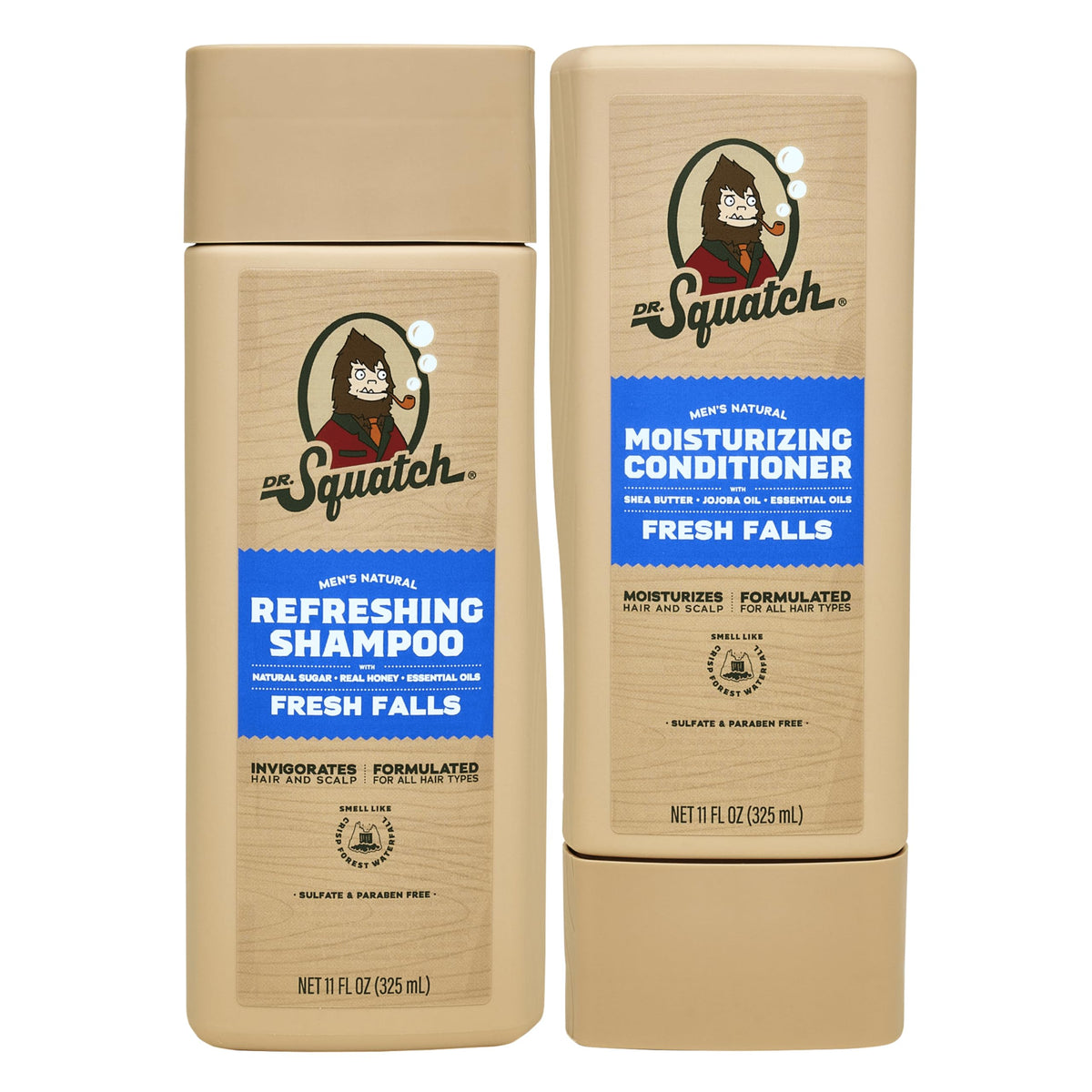 Dr. Squatch Fresh Falls shampoo bottle for a refreshing scalp cleanse.