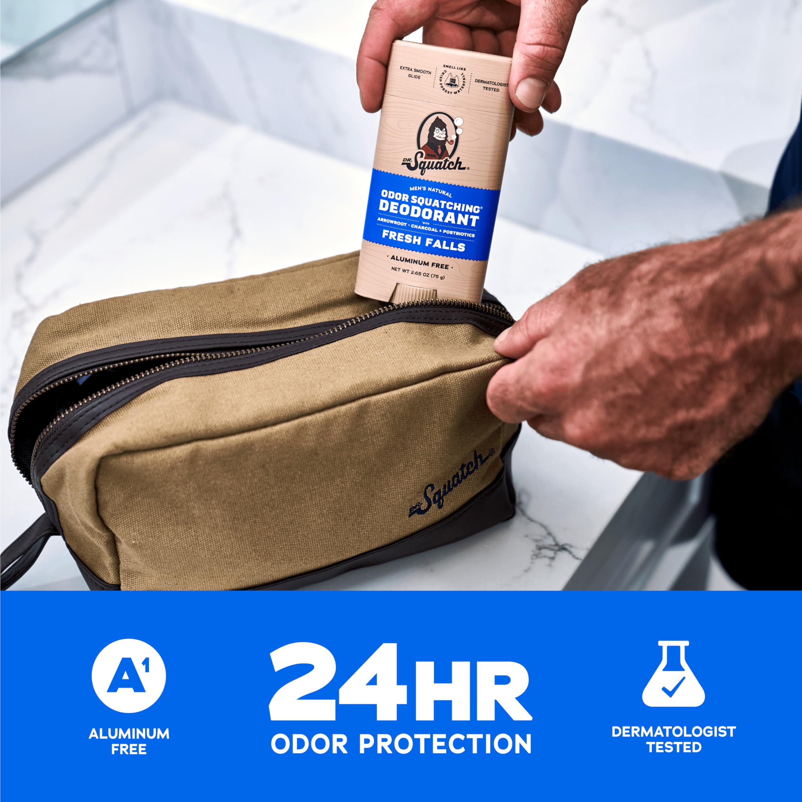 Dr. Squatch Fresh Falls 3-pack packaging highlighting aluminum-free protection.