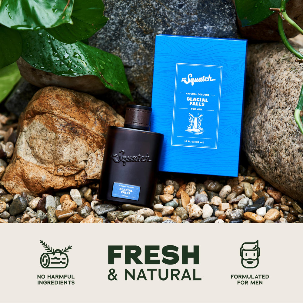 Dr. Squatch Glacial Falls Cedarwood Virginia note emphasizes natural base for timeless masculine aroma.